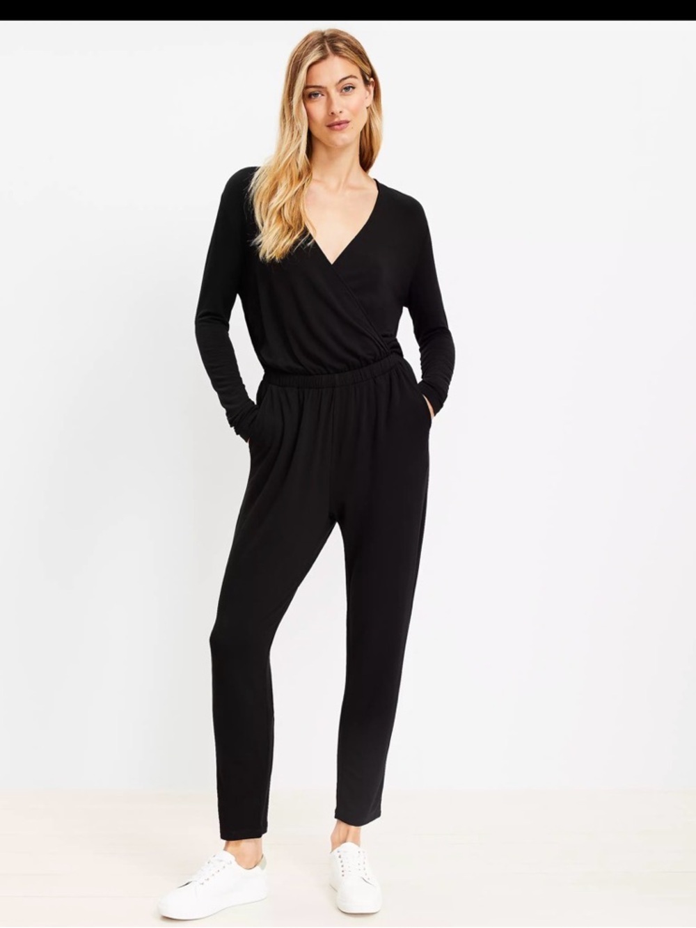 Lou & Grey Black Long-Sleeve Wrap Jumpsuit